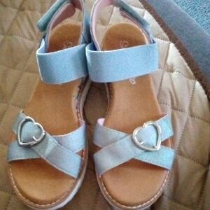 Skechers Light Blue Kids Sandals with Heart Detail